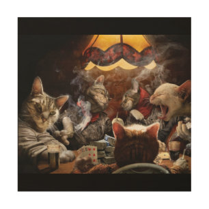 Cats playing poker   wood wall art