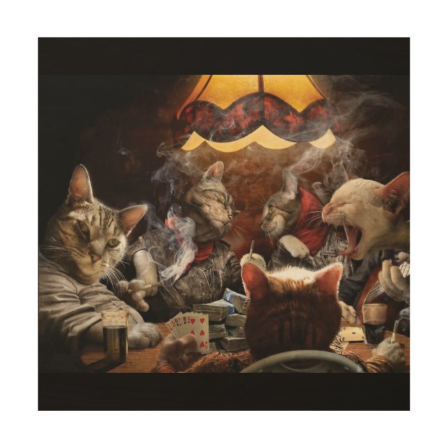 Cats playing poker   wood wall art (Front)
