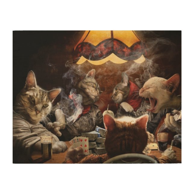 Cats playing poker   wood wall art (Front)