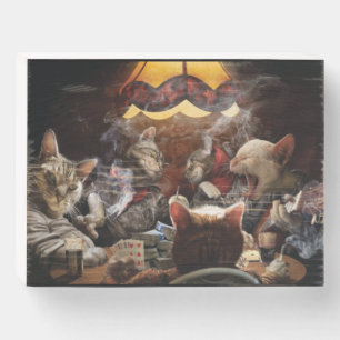 Cats playing poker wooden box sign