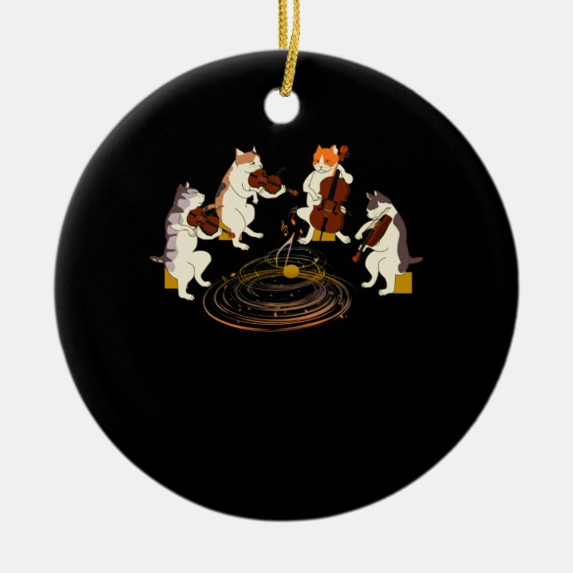 Cats Playing Violin Cello Music Cat Lover Ceramic Ornament (Front)