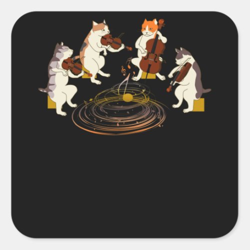 Cats Playing Violin Cello Music Cat Lover Square Sticker