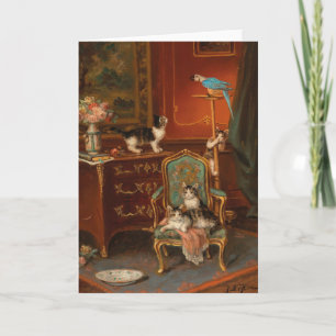 Cats Playing with a Parrot   Jules Le Roy Card