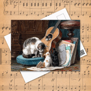 Cats Playing with Guitar Henriette Ronner Knip Postcard