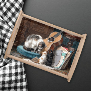Cats Playing with Guitar Henriette Ronner Knip Serving Tray
