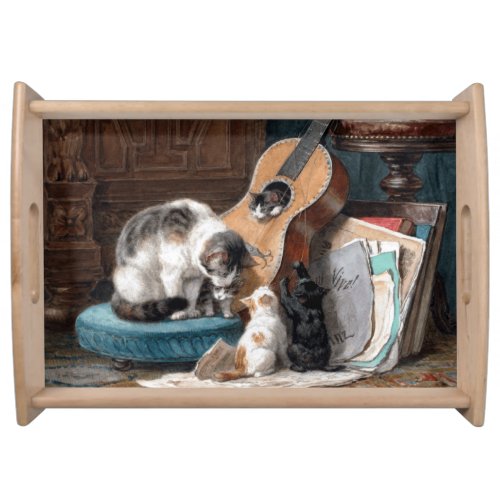 Cats Playing with Guitar Henriette Ronner Knip Serving Tray