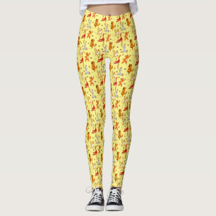 Cats Practice Yoga Pattern Pale Yellow  Leggings