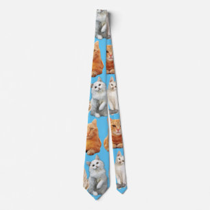 Cats print pattern 01x4 L Blue BG Neck Tie