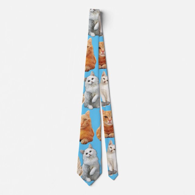 Cats print pattern 01x4 L Blue BG Neck Tie (Front)