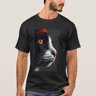 Cat's profile portrait, Black and white cat with r T-Shirt