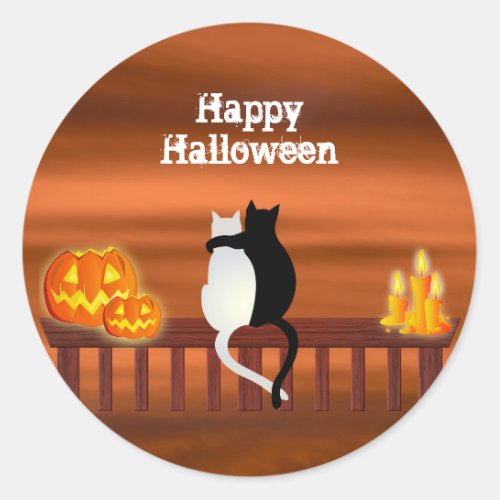 Cats Pumpkins Candles Halloween Classic Round Sticker