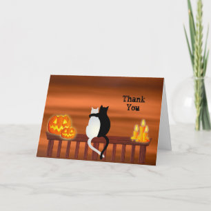 Cats Pumpkins Candles Halloween Letterpress Thank You Card