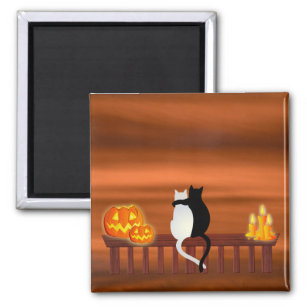 Cats Pumpkins Candles Halloween Magnet