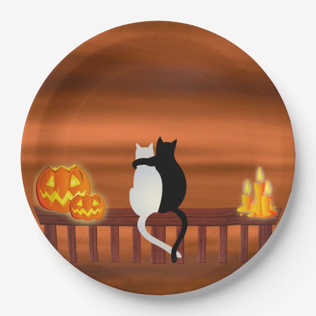 Cats Pumpkins Candles Halloween Paper Plates (Front)