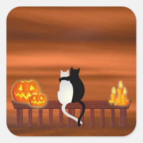 Cats Pumpkins Candles Halloween Square Sticker