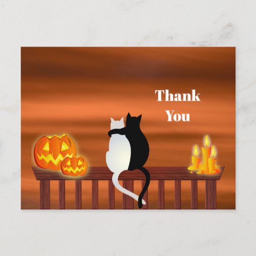 Cats Pumpkins Candles Halloween Thank You Postcard