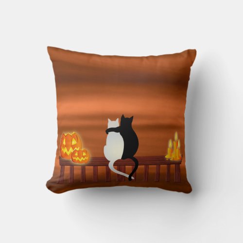 Cats Pumpkins Candles Halloween Throw Pillow