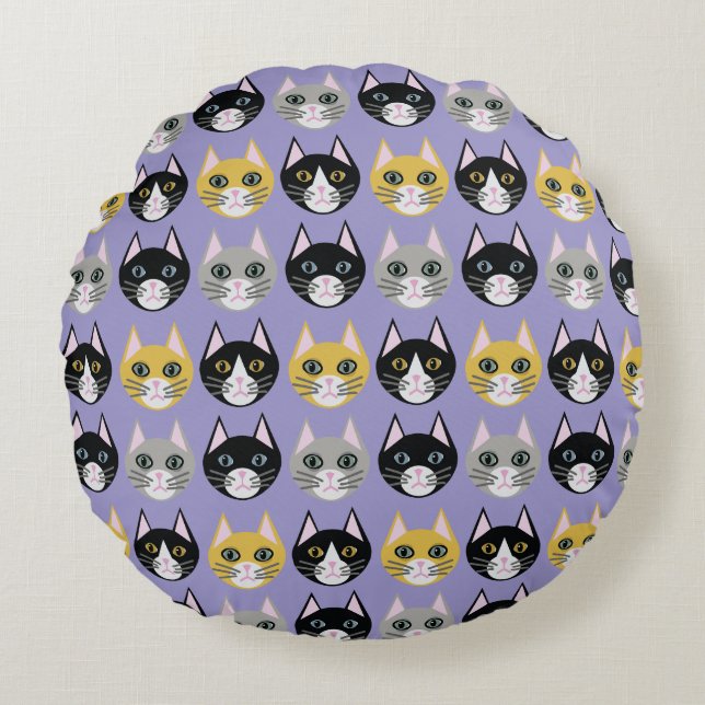 Cats purple round pillow (Front)
