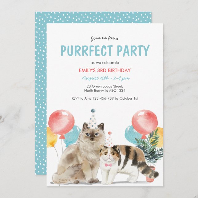 Cats Puurfect Birthday Invitation (Front/Back)