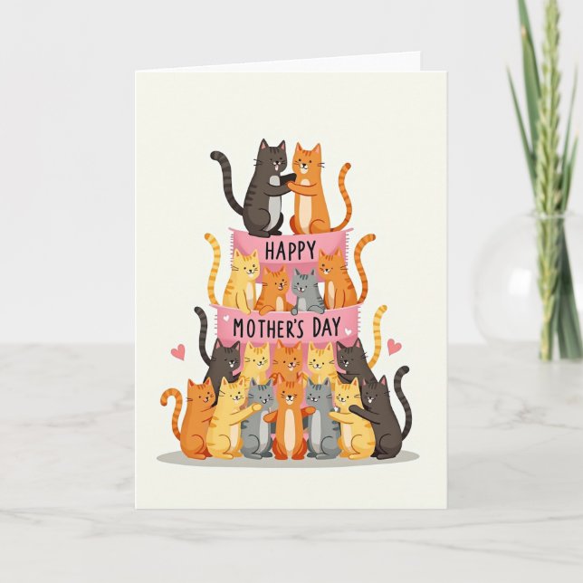 Cats Pyramid Mothers Day Card (Front)