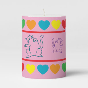 Cats & Rainbow Hearts Pillar Candle