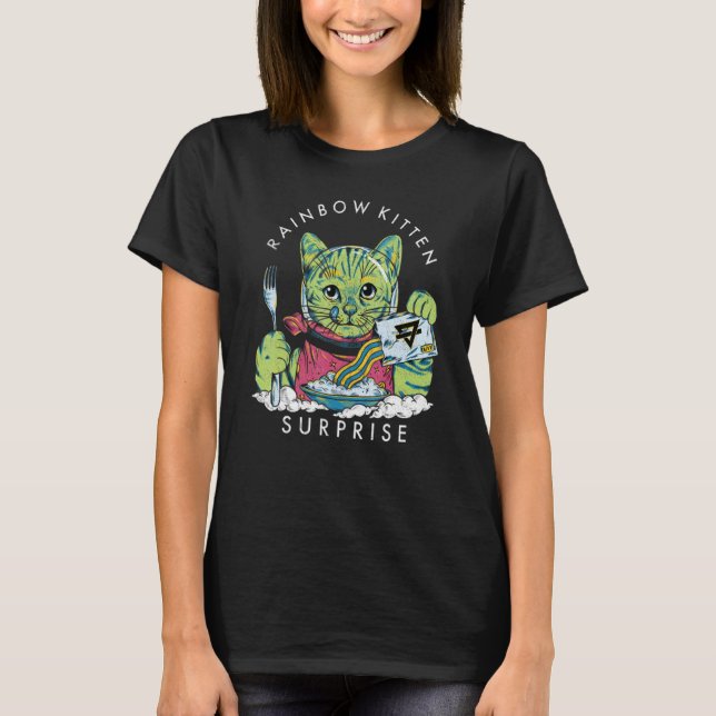 Cats Rainbow Kitten Surprise Cute Eat Retro Animal T-Shirt (Front)
