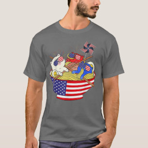 Cats Ramen Anime American Flag Funny 4th Of July C T-Shirt