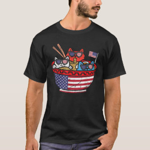 Cats Ramen Anime American Flag USA Funny 4th Of Ju T-Shirt