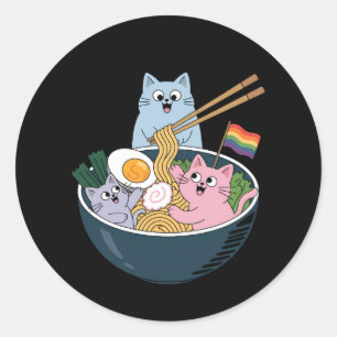 Cats Ramen Rainbow LGBTQ Gay Lesbian Pride Ally Classic Round Sticker