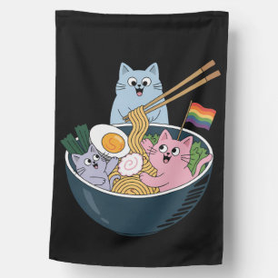 Cats Ramen Rainbow LGBTQ Gay Lesbian Pride Ally House Flag