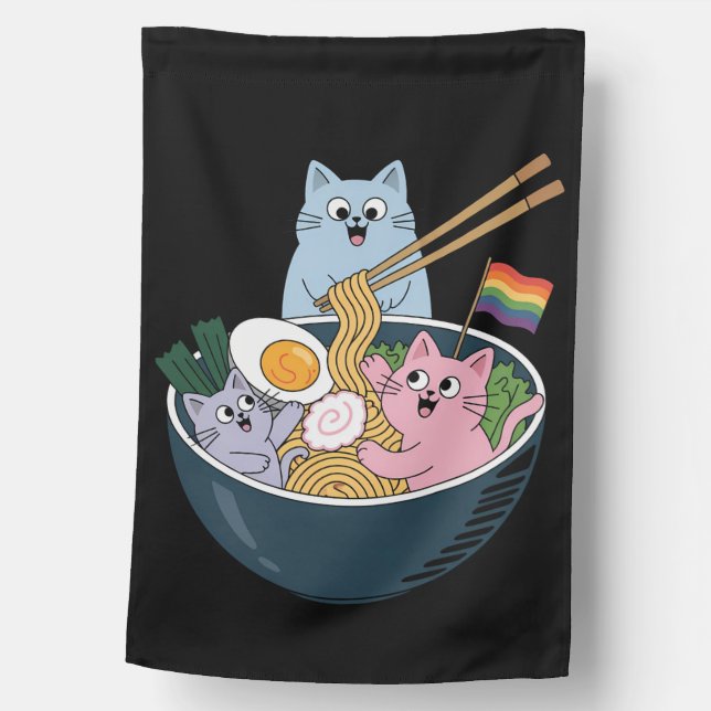 Cats Ramen Rainbow LGBTQ Gay Lesbian Pride Ally House Flag (Front)