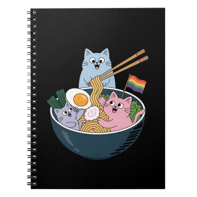 Cats Ramen Rainbow LGBTQ Gay Lesbian Pride Ally Notebook (Front)
