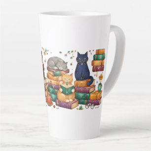 Cats Reading Books Cozy Library Scene Latte Mug