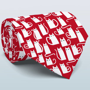 Cats Red and White Holiday Neck Tie