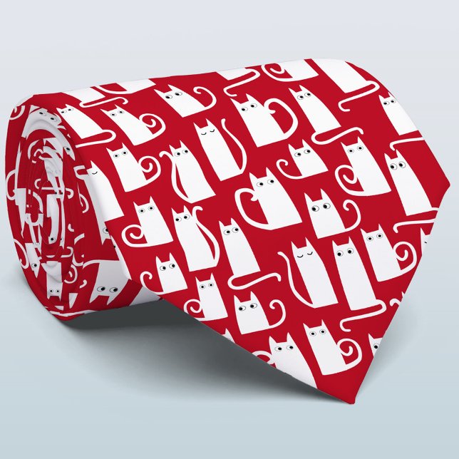 Cats Red and White Holiday Neck Tie (Creator Uploaded)
