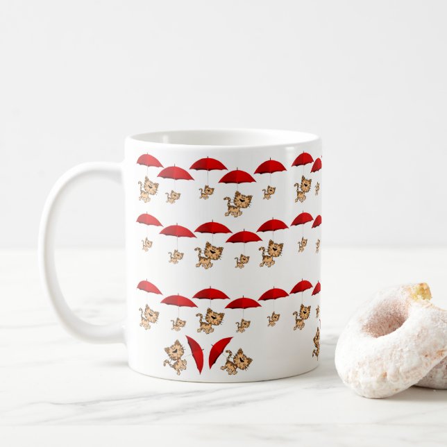 Cats Red Umbrellas Mug (With Donut)