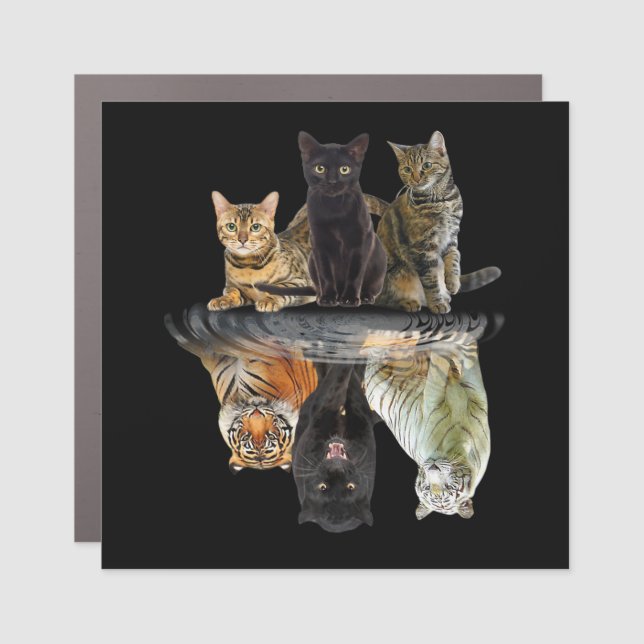 Cats Reflection Friend Cat Lovers Cute Tiger Car Magnet (Front)