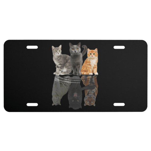 Cats Reflection Mirror Puma Cheetah Tiger Funny License Plate (Front)