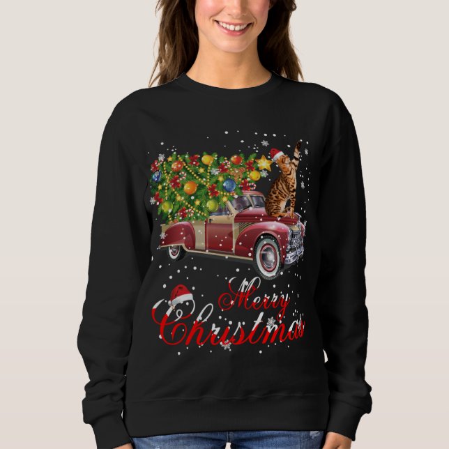 Cats Rides Red Truck Christmas Pajama Sweatshirt (Front)