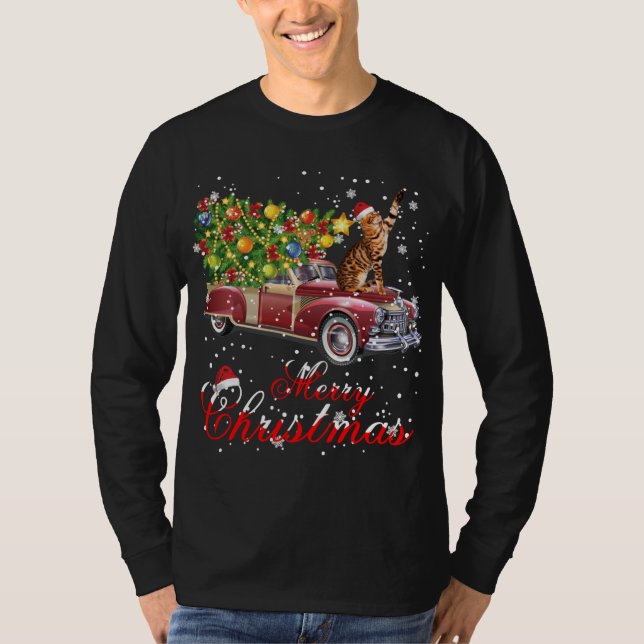Cats Rides Red Truck Christmas Pajama T-Shirt (Front)