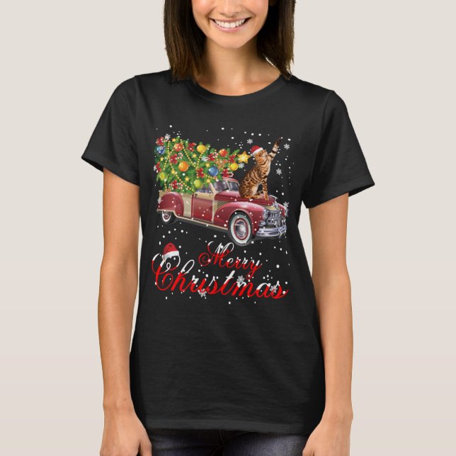 Cats Rides Red Truck Christmas Pajama T-Shirt (Front)