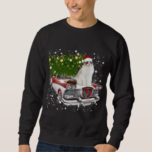 Cats Rides Red Truck Christmas Tree Xmas Sweatshirt