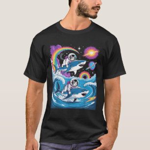 Cats Riding Sharks in Space Funny Galaxy Rainbow T T-Shirt