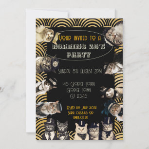Cats Roaring 20's Party Flapper dance Invitation