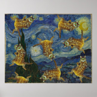 Cats rock in Van Gogh's "Starry Night" Poster