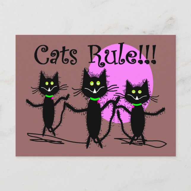 Cats Rule!!!  Black Cat Design...adorable Postcard (Front)
