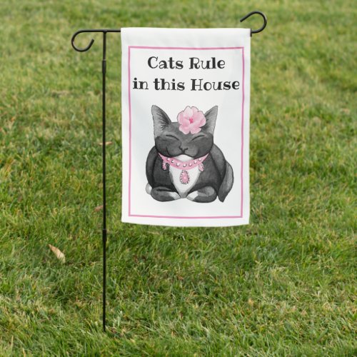 Cats Rule Black Kitty Garden Flag