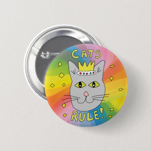 Cats rule cat lover Russian Blue pin badge | Zazzle