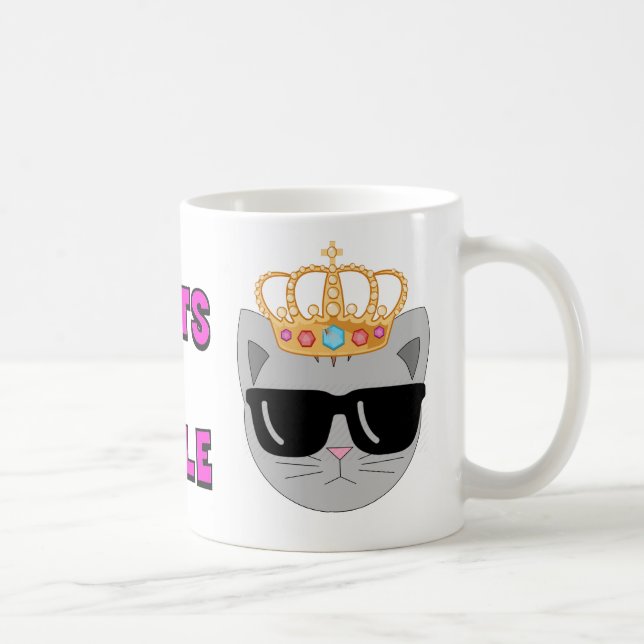 CATS RULE Crowned Sunglasses Cat - Cat Lover's Coffee Mug (Right)