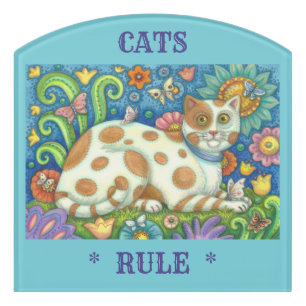 CATS RULE, FOLK ART CONTOUR DOOR / ROOM SIGN